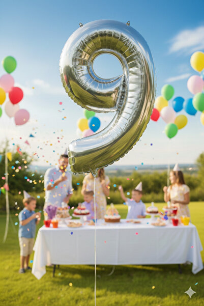 Deniz Party Store MEDIUM SIZE 76-80 CM SILVER ( 9 ) NINE FIGURES FOIL BALLON