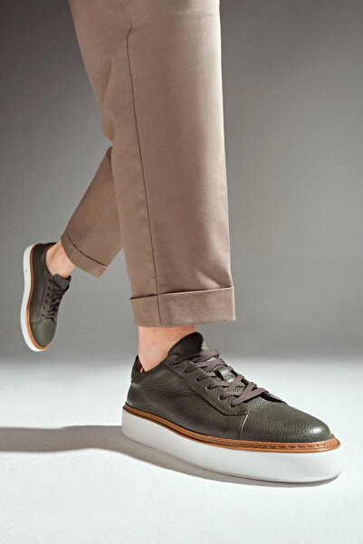 Derimod Pantofi sport pentru bărbați, kaki, cu șireturi, cu talpă groasă, pan...