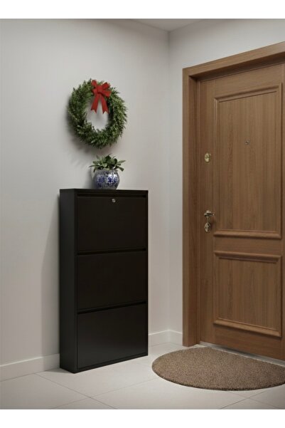 formood Kilitli 3'lü Metal Ayakkabılık - Siyah - Ral 9005