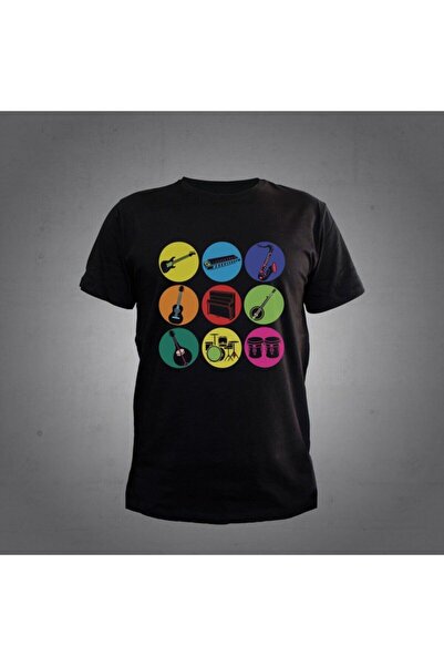 Herşey Nota Μπλουζάκι Unisex με μοτίβο οργάνων σε μαύρο χρώμα