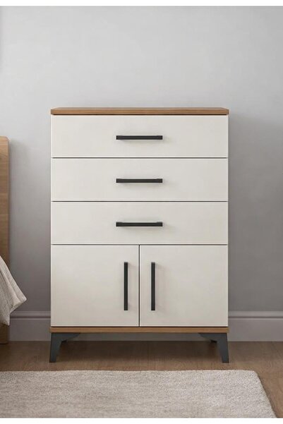 Dienni Arges Komodin 3 Çekmeceli 2 Kapaklı 60x30x96 Çam-Aytaşı