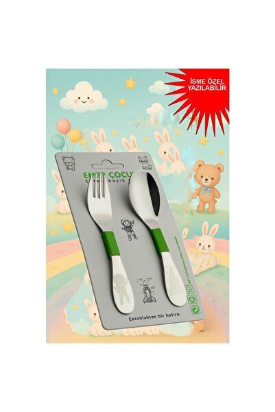 EMZE Stainless Steel Fork Spoon Set Astronaut Patterned