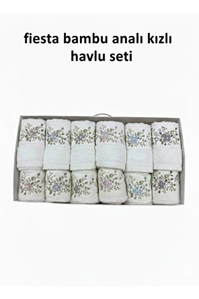 Fiesta Tekstil Çıtı Pıtı Nakışlı Bambu 12 Parça Analı Kızlı Havlu Seti