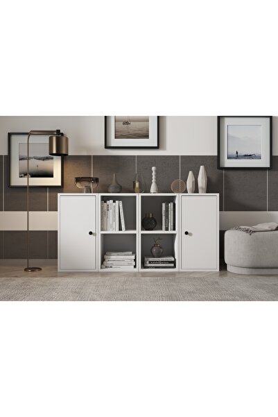 Nettrends 2 Kapakli Rafli Kitaplik 130 Cm Beyaz Ktp-1089-ç