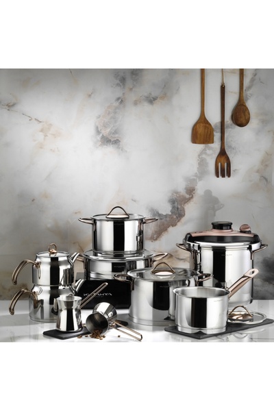 Kütahya Porselen Lindos 16 Parça Çelik Çeyiz Seti Bronz