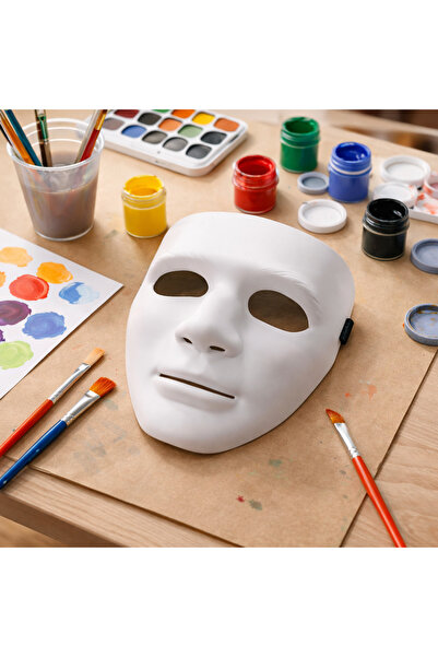 PARTİPORT Boyanabilir Beyaz Tam Yüz Maske – Boyama Maskesi Parti Hobi Sert Maske