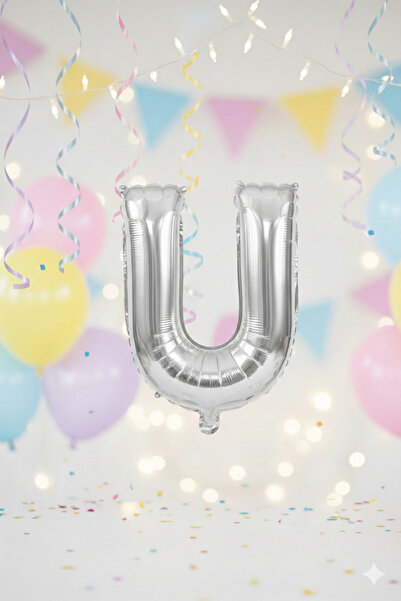 Deniz Party Store بالون فويل فضي حجم وسط حرف ( U )