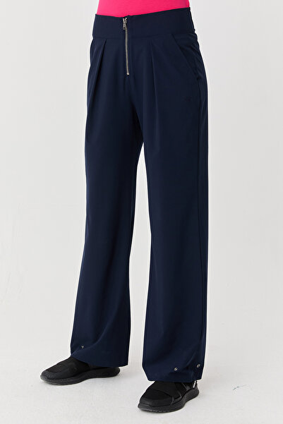 bilcee Women's Navy Blue Thin Lycra Zippered Wide Leg Woven Lightweight Trous...