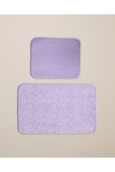 English Home Wavelet Kaydırmaz Taban Banyo Paspası Seti 60x100 cm + 50x60 cm Mor