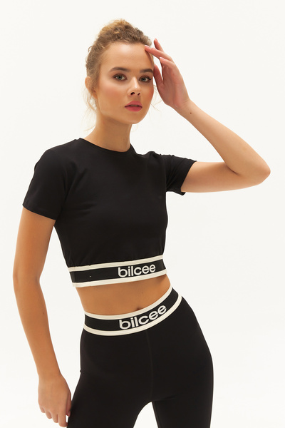 bilcee Дамски черен памучен ежедневен спортен клин с висока талия и къс ръкав...