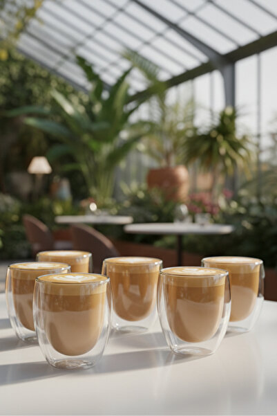 İpek Porselen El Yakmayan Çift Cidarlı Latte, Cappucino Ve Bitki Çayı Sunum B...