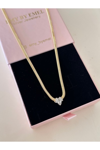emy by emel luxury silver jewelry Altın Kaplama Damla Taş Detaylı Balık Sırtı...
