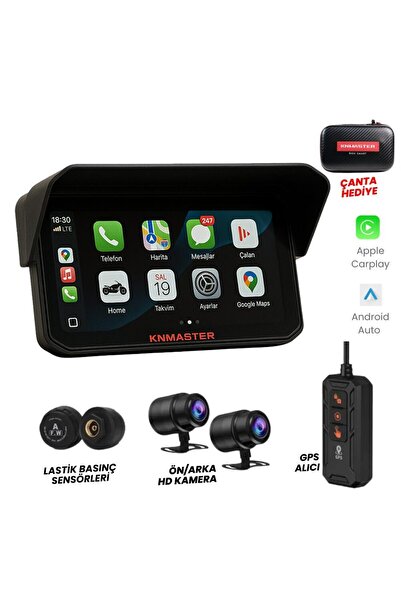 Knmaster MOTOPLAY 2000 2K Çift Kameralı Kablosuz CarPlay