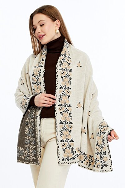 panşalço Güllü Model Stone-Camel-Black, Battal Shoulder Shawl, Knitwear Shoul...