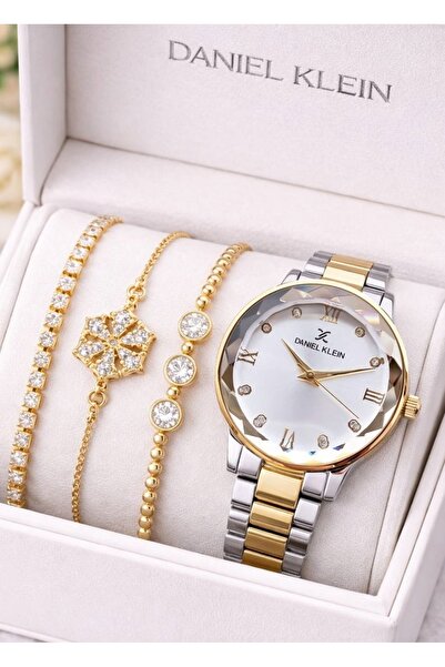 Daniel Klein Kadın Kol Saati – Altın Gümüş Renk, Sekizgen Kasa, Taş Detaylı P...