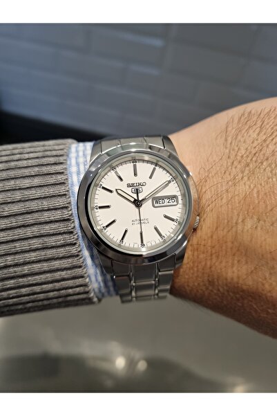 Seiko 5- Automatic White Dial Calendar Steel Bracelet 3 Atm Water Resistant M...