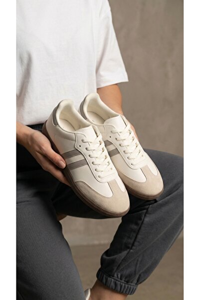 Beyond Дамски бели сиви кецове с връзки 2 см BYNDSMB01