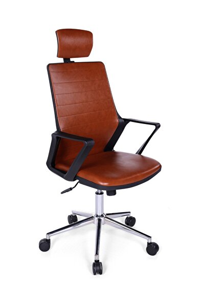 Ofisbazaar Lizz Kahverengi Deri Yönetici Koltuğu | Ergonomik Başlıklı Ofis Ko...