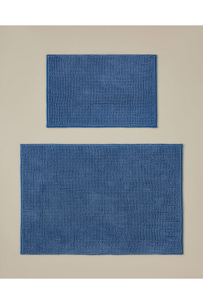 English Home Macaroni Kaydırmaz Taban Banyo Paspası Seti 60x90 + 40x60 cm Mavi