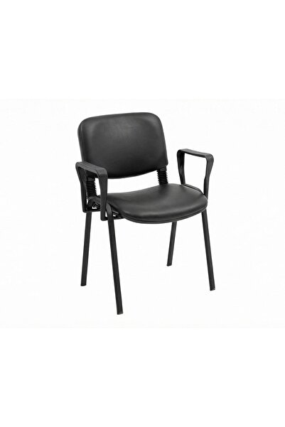 Ofisbazaar Form Siyah Deri Kolçaklı Misafir Sandalyesi | Metal Ayaklı Ergonom...