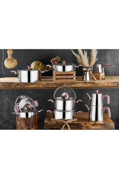 Aryıldız King İdeal 20 Parça Cam Kapak Çelik Çeyiz Seti - Rose Gold