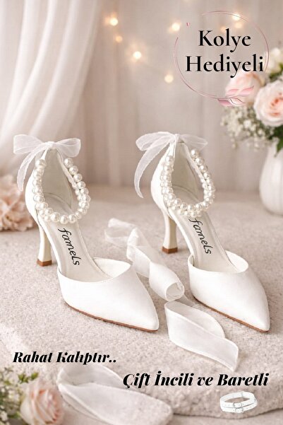 Famels Alacsony sarkú cipők fehér bőr gyöngy bokasarkú menyasszonyi esküvői e...