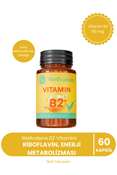 Wellvalens Vitamin B2 50 mg 60 Kapsül | Riboflavin, Enerji Metabolizması Desteği