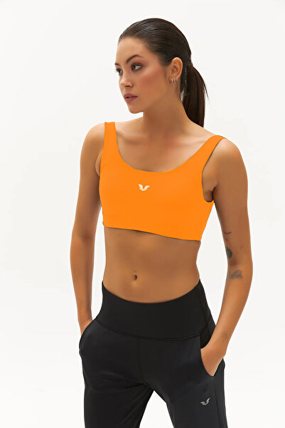 bilcee Orange Lycra - Sutien sport pentru femei Crop cu tampon 0819