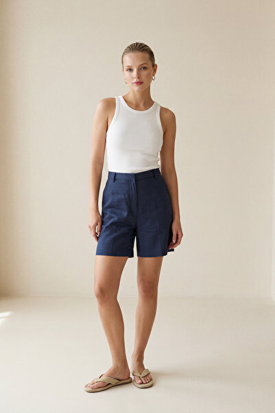 Setre Тъмносини 100% ленни удобни шорти с джоб