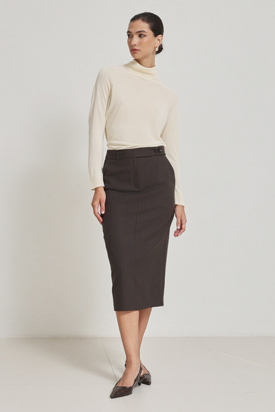 Setre Fusta midi cu dungi maro amar cu detaliu curea în talie