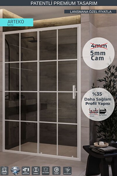 MONAQUA Arteko Duşakabin Ön Cephe, 1 Sabit 1 Kayar - Beyaz Profil - Karolaj B...