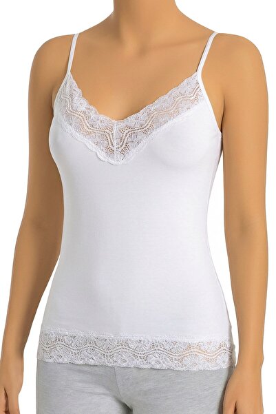 Öts Kadın Beyaz Likralı Dantelli Atlet