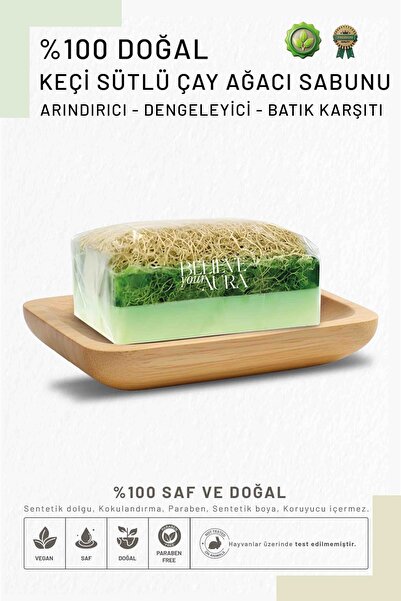 Believe Your Aura Keçi Sütlü Çay Ağacı Sabunu - %100 Doğal Kabak Lifli Keçi S...