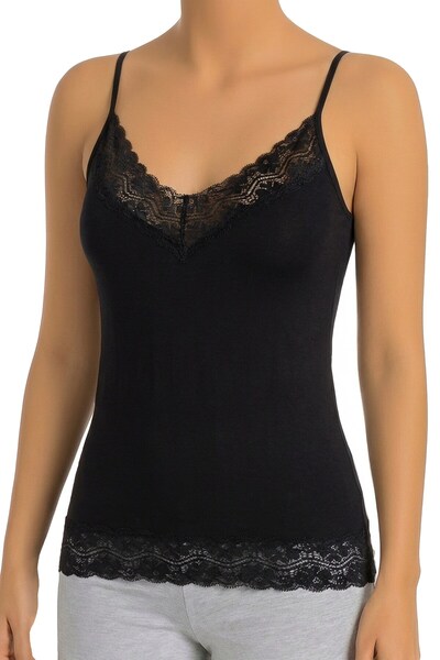 Öts Kadın Atlet V Yaka Dantel Yaka (%96 Pamuk - %4 Elastan)