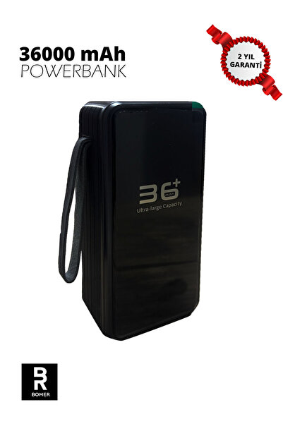 BOMER Çoklu Kablolu 36000 mAh ,Dijital Gösterge Powerbank Şarj Aleti 4x Usb Ç...
