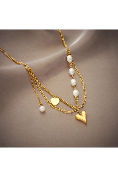 REGGENTE Heart-shaped Pearl Steel Necklace
