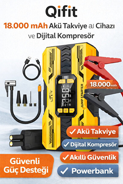 Qifit 1000A peak gücü, USB çıkış, LED fener, kısa devre ve ters kutup korumalı