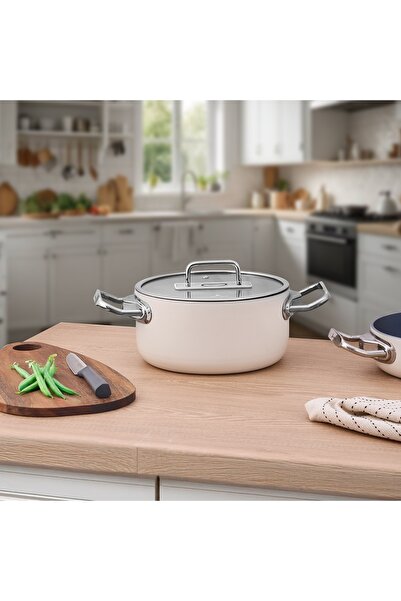 Aryıldız Colombus Crystal Metal Kulp Cam Kapak Derin Tencere - 20 Cm