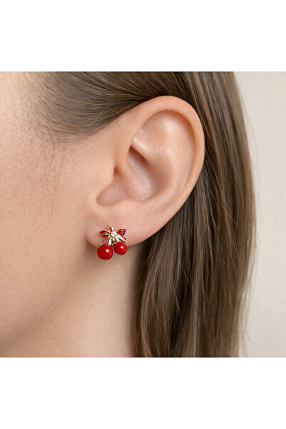 nerora Tarnish-Free Steel Red Cherry Earrings (Tarnish Guarantee)