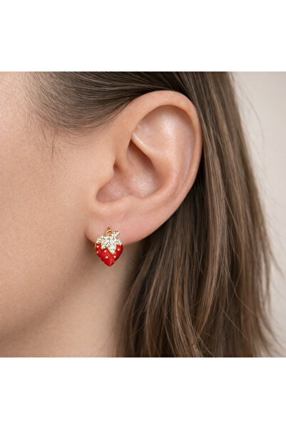 nerora Tarnish-Free Steel Red Strawberry Earrings (Tarnish Guarantee)