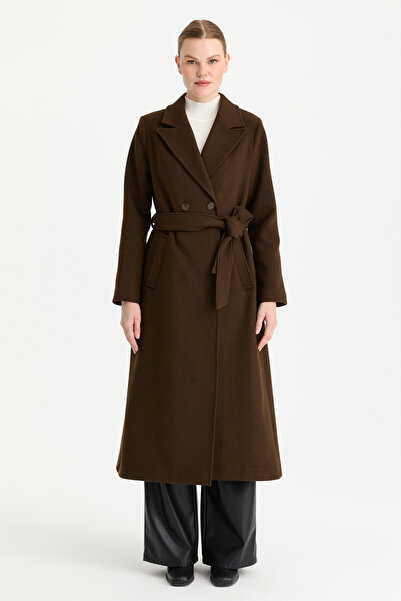 Esswaap Çift Düğmeli Manto Kahve