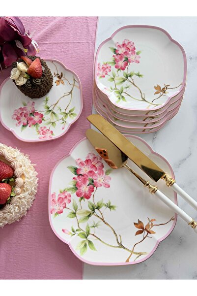 ROSSEV Porcelain Cake Plate Set 7 Pieces Blossom