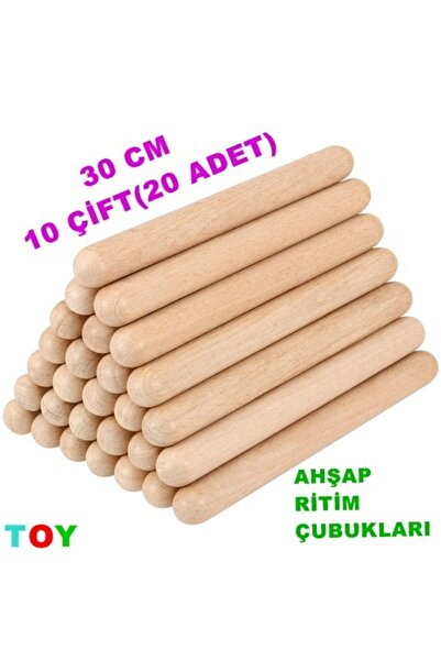 Toy Oyuncak Okul Öncesi Ahşap Ritim Çubuğu 30 cm. 10 Çift ( 20 Çubuk ) Anaoku...