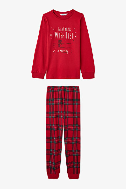 Penti Kırmızı Erkek Çocuk Wishlist Baskılı Uzun Kollu Pamuklu Pijama Takımı