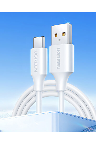Ugreen USB-C - USB-A 3A QC Hızlı Şarj Kablosu, 1 m, Beyaz, 60121