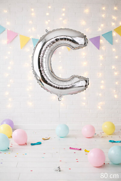 Deniz Party Store بالون فويل فضي حجم وسط حرف (C).