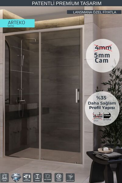 MONAQUA Arteko Duşakabin Ön Cephe, 1 Sabit 1 Kayar - Parlak Eloksal Alüminyum...