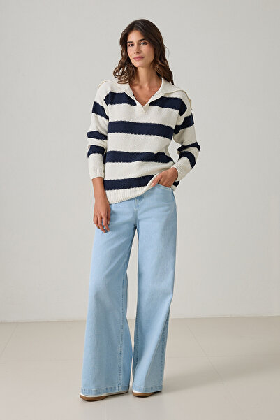 Setre Κρεμ γιακά Λεπτομερές άνετο πλεκτό ριγέ