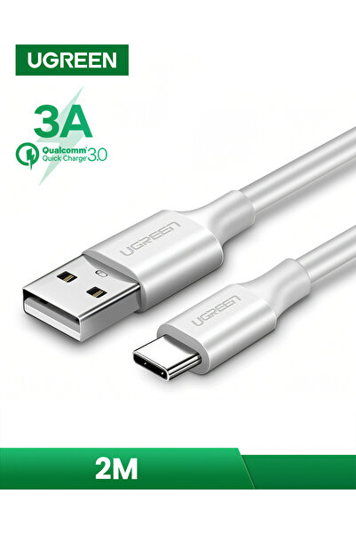 Ugreen USB-C - USB-A 3A QC Hızlı Şarj Kablosu, 2 m, Beyaz, 60123