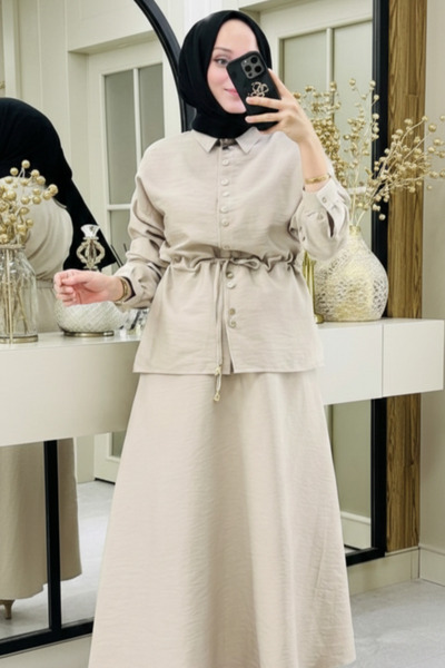 Safgiyim44 Sezen Skirt Suit Stone